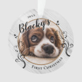 初めてのクリスマスの仔犬 森の葉と犬の名前 写真入り オーナメント (正面)