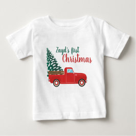 初めてのクリスマスの個人用集荷トラック ベビーTシャツ