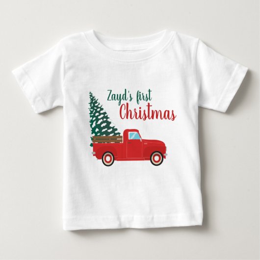 初めてのクリスマスの個人用集荷トラック ベビーTシャツ (正面)