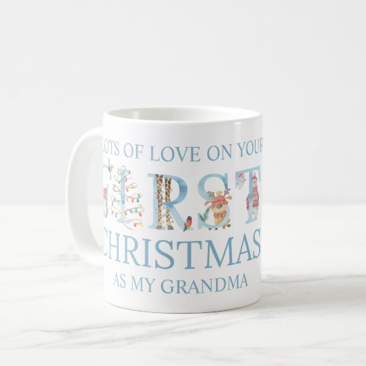 初めてのクリスマスの写真とかわいい動物のレタリング  コーヒーマグカップ (正面左)