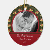 初めてのクリスマスの写真のオーナメントの結婚式の金ゴールド鐘 セラミックオーナメント (左)
