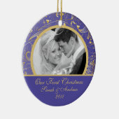 初めてのクリスマスの写真のオーナメントの金ゴールドの花の紫色 セラミックオーナメント (右)