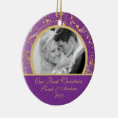 初めてのクリスマスの写真のオーナメントの金ゴールドの花の紫色 セラミックオーナメント (右)