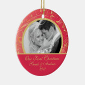 初めてのクリスマスの写真のオーナメントの金ゴールドの花の赤 セラミックオーナメント (右)