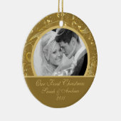 初めてのクリスマスの写真のオーナメントの金ゴールドの花柄 セラミックオーナメント (右)