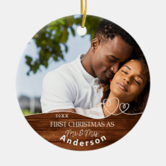 初めてのクリスマスの写真の名前の日付(Mr.Mrs. Photo Name Date) セラミックオーナメント