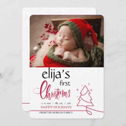 初めてのクリスマスの写真の誕生のお知らせ 案内状 (正面/裏面)