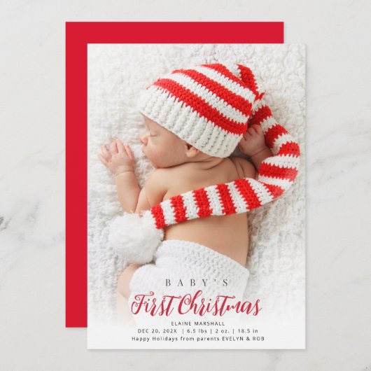 初めてのクリスマスの写真の誕生発表 シーズンカード (正面/裏面)