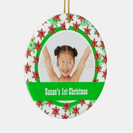 初めてのクリスマスの写真は個人化なります セラミックオーナメント (右)