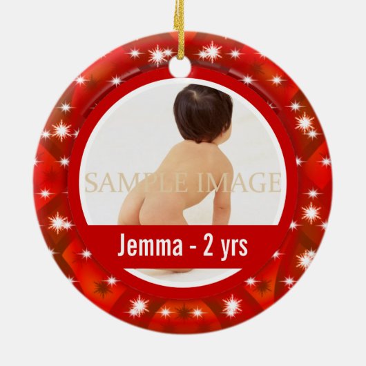 初めてのクリスマスの写真は個人化なります セラミックオーナメント (裏面)