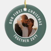 初めてのクリスマスの写真モダンギフト セラミックオーナメント (裏面)