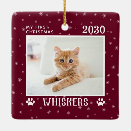 初めてのクリスマスの写真名の年のカスタム セラミックオーナメント (裏面)