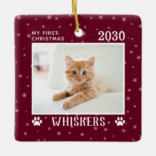 初めてのクリスマスの写真名の年のカスタム セラミックオーナメント (正面)