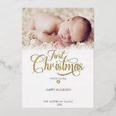 初めてのクリスマスの写真撮影 ハート 箔シーズンカード (正面)