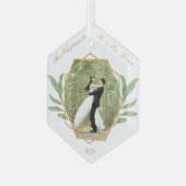 初めてのクリスマスの写真金ゴールド緑化 ガラスオーナメント (正面左)