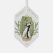 初めてのクリスマスの写真金ゴールド緑化 ガラスオーナメント (正面右)