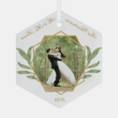 初めてのクリスマスの写真金ゴールド緑化 ガラスオーナメント (裏面)