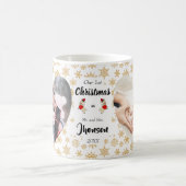 初めてのクリスマスの写真:スノーフレーク夫妻 コーヒーマグカップ (中央)