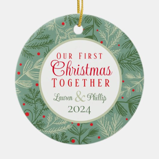 初めてのクリスマスの写真 セラミックオーナメント (正面)