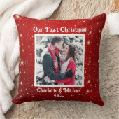 初めてのクリスマスの写真、名前の追加 クッション (ブランケット)