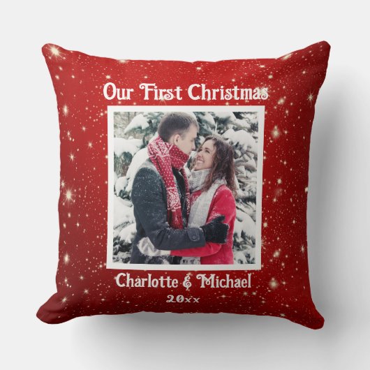 初めてのクリスマスの写真、名前の追加 クッション (正面)