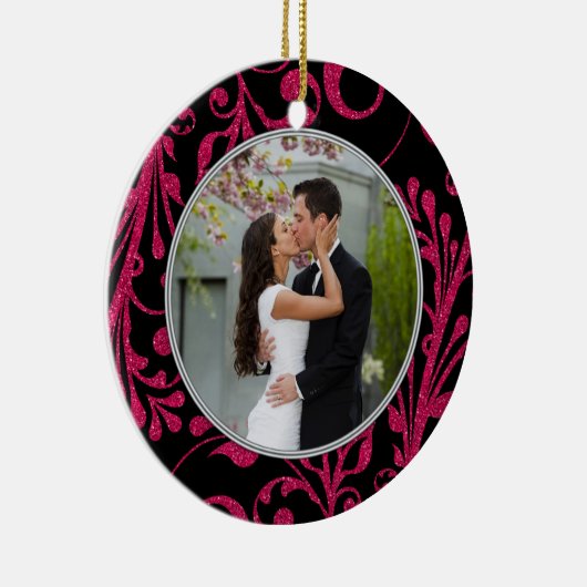 初めてのクリスマスの合作ピンクの黒写真 セラミックオーナメント (右)