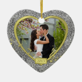 初めてのクリスマスの合成フォトハートクリスマス セラミックオーナメント