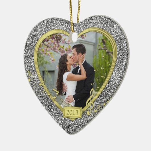 初めてのクリスマスの合成フォトハートクリスマス セラミックオーナメント (左)