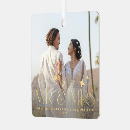 初めてのクリスマスの名前の写真とミセスモダン メタルオーナメント (正面左)