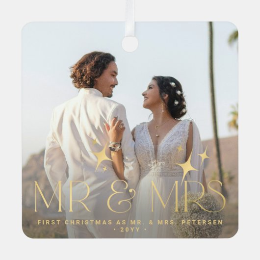 初めてのクリスマスの名前の写真とミセスモダン メタルオーナメント (正面)