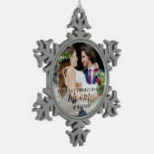 初めてのクリスマスの名前フォトスノウフラ スノーフレークピューターオーナメント (左)