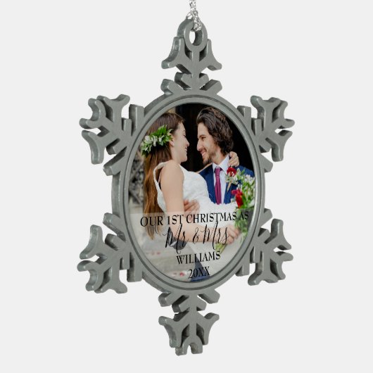 初めてのクリスマスの名前フォトスノウフラ スノーフレークピューターオーナメント (左)