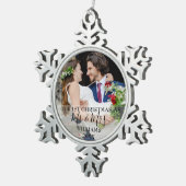 初めてのクリスマスの名前フォトスノウフラ スノーフレークピューターオーナメント (右)