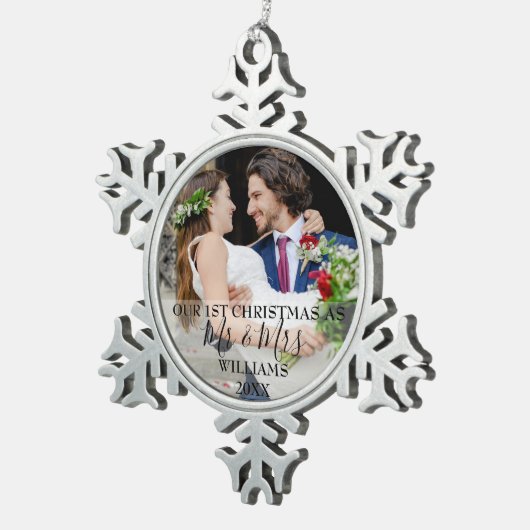 初めてのクリスマスの名前フォトスノウフラ スノーフレークピューターオーナメント (右)