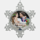 初めてのクリスマスの名前フォトスノウフラ スノーフレークピューターオーナメント (正面)