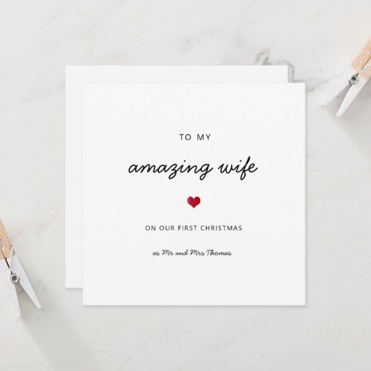 初めてのクリスマスの妻ロマンチックハートのmr&ms name カード (正面/裏面インサイチュ)