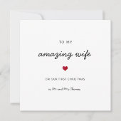 初めてのクリスマスの妻ロマンチックハートのmr&ms name カード (正面)