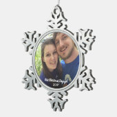 初めてのクリスマスの婚約したな写真のオーナメント スノーフレークピューターオーナメント (右)