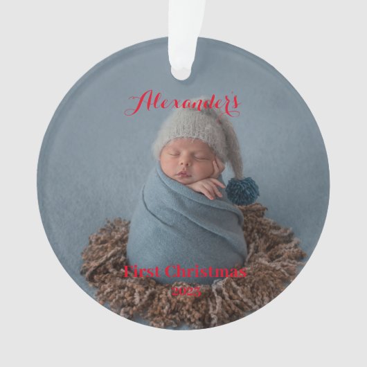 初めてのクリスマスの子供の写真をアップロード オーナメント (正面)