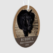 初めてのクリスマスの子犬のペット写真 オーナメント (正面)