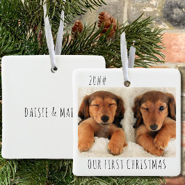 初めてのクリスマスの子犬の風景写真 セラミックオーナメント