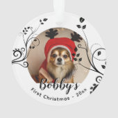 初めてのクリスマスの子犬 黒い葉っぱ 犬の名前 写真入り オーナメント (裏面)