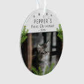 初めてのクリスマスの子猫のクリスマスフォト オーナメント (正面)