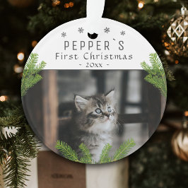 初めてのクリスマスの子猫のクリスマスフォト オーナメント