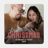 初めてのクリスマスの家族写真 メタルオーナメント (裏面)
