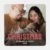 初めてのクリスマスの家族写真 メタルオーナメント (正面)