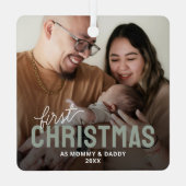 初めてのクリスマスの家族写真 メタルオーナメント (裏面)