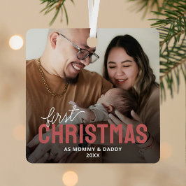 初めてのクリスマスの家族写真 メタルオーナメント