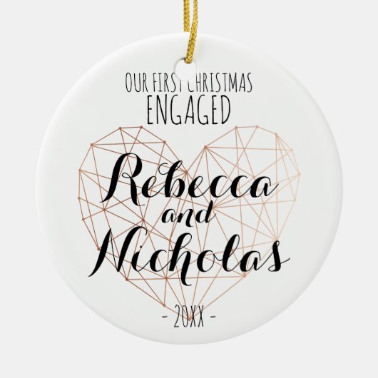 初めてのクリスマスの幾何学的なハートのバラのオーナメント セラミックオーナメント (正面)