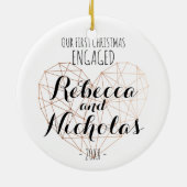 初めてのクリスマスの幾何学的なハートのバラのオーナメント セラミックオーナメント (裏面)